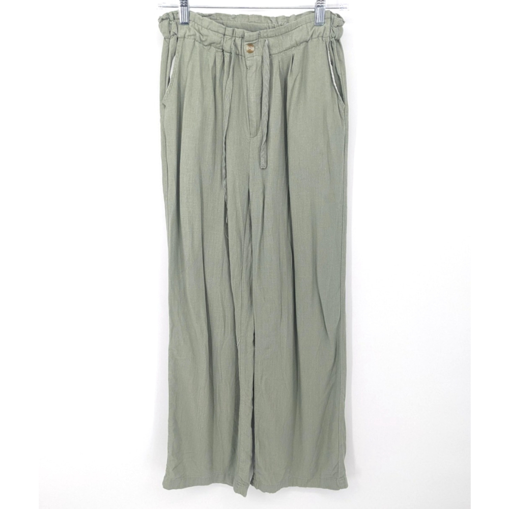 Thread & Supply Pants Womens Small Linen Blend‎ Wide Leg Belted Relaxed Casual